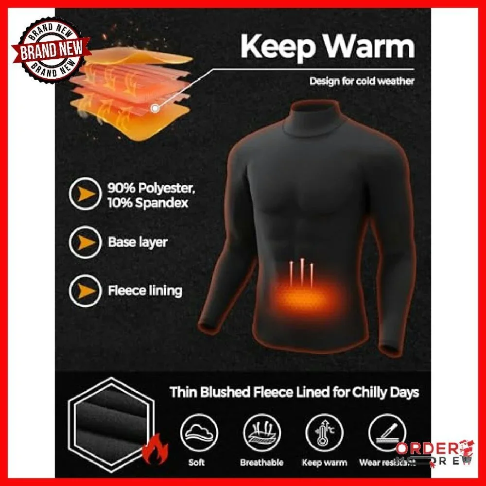 Men's Thermal Fleece Lined Long Sleeve Turtleneck Base Layer Top